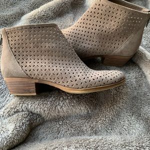Light brown Lucky Brand suede cut-out booties